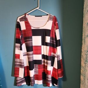 Women's Red Black White Geometric Long-Sleeve Mini Dress / Tunic